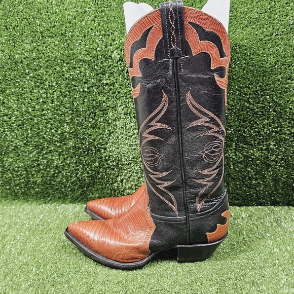 Tony Lama L1225 Black Brown Leather Pull On Western Cowgirl Boots Womens Size 5 - Picture 5 of 10